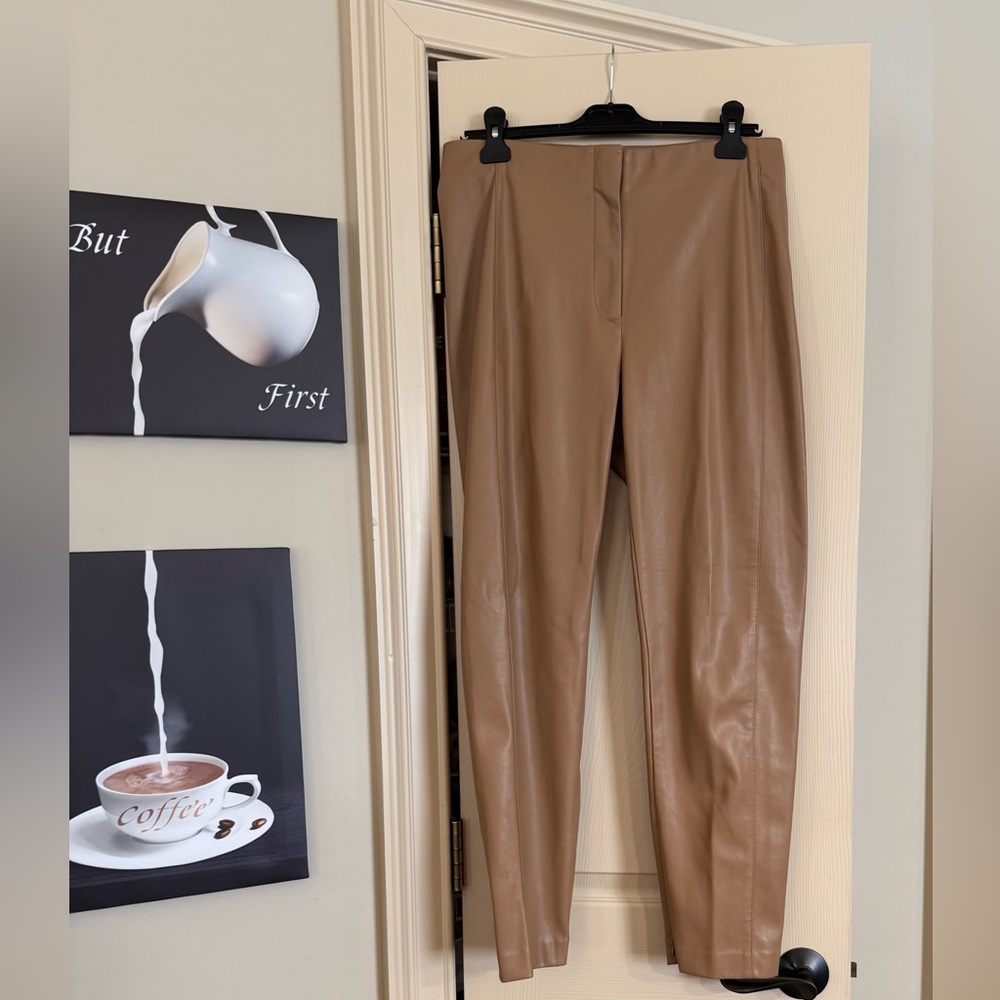 Ann Taylor Faux Leather Skinny Pants in Camel